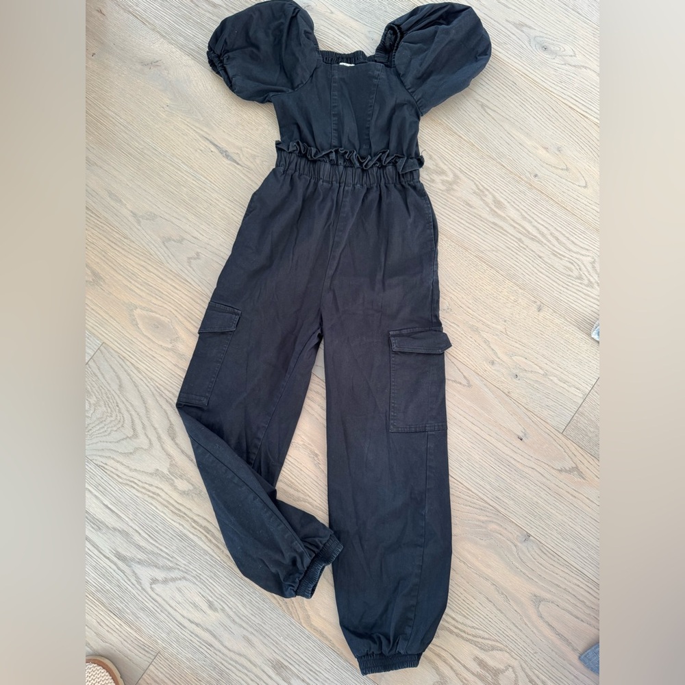 Habitual Puff Sleeve Jumpsuit Black Girls Size 10